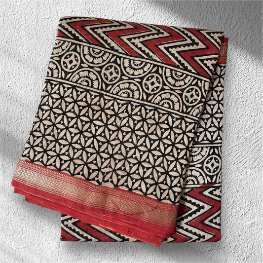Hand Block Printed Maheshwari Saree