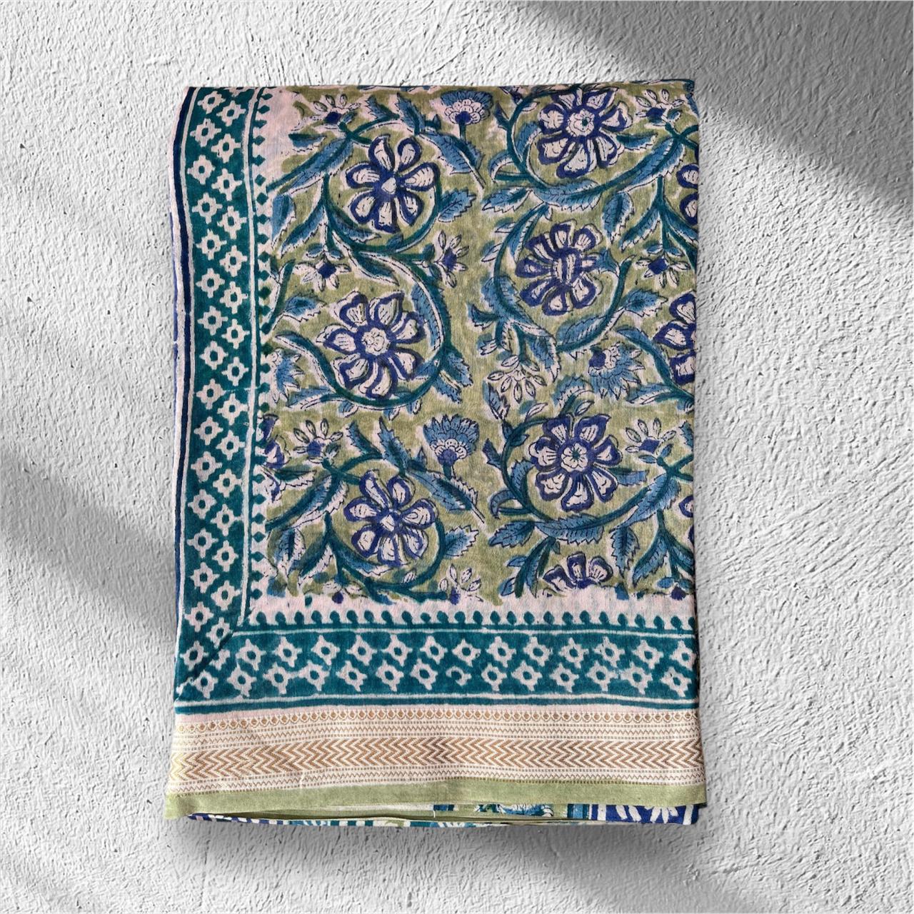 Hand Block Printed Maheshwari Saree