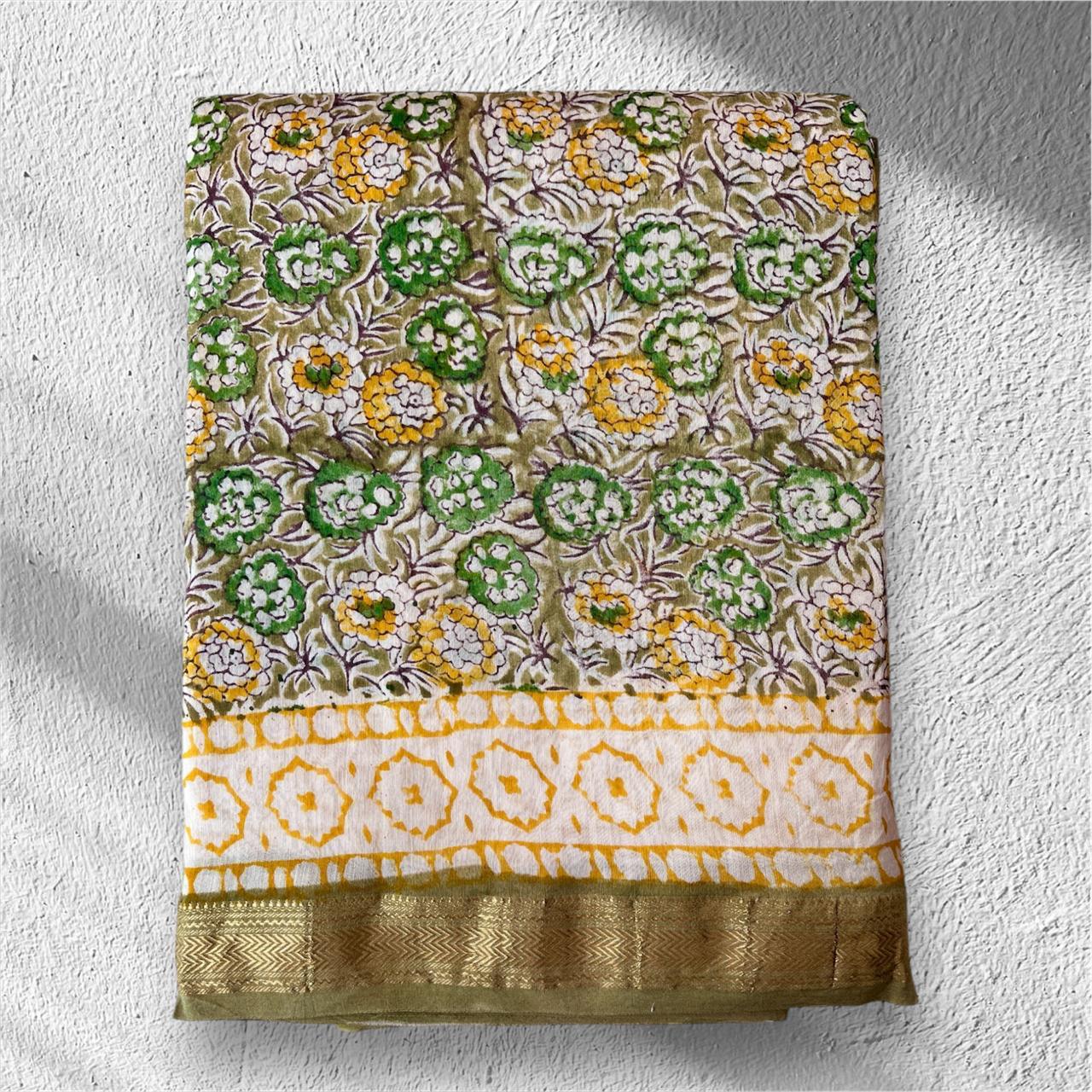 Hand Block Printed Maheshwari Saree