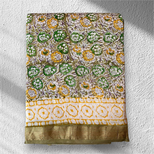 Hand Block Printed Maheshwari Saree