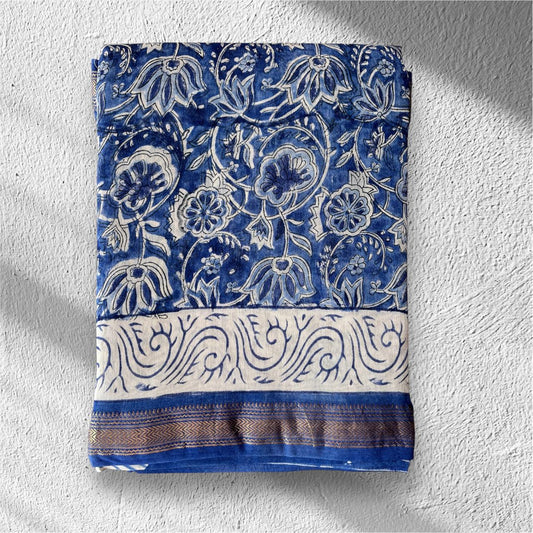 Hand Block Printed Maheshwari Saree