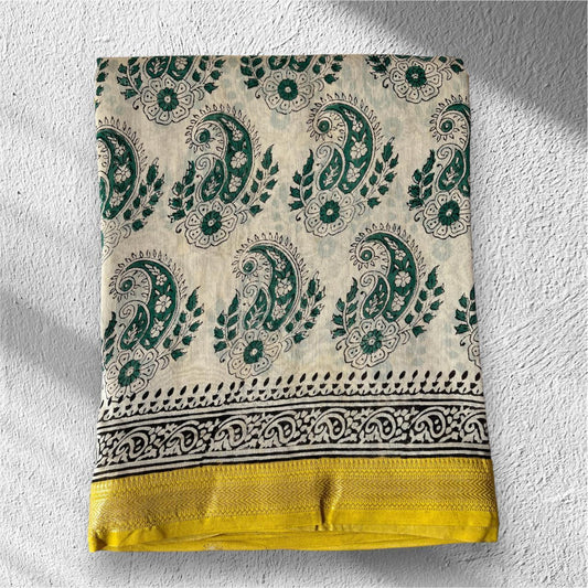 Hand Block Printed Maheshwari Saree