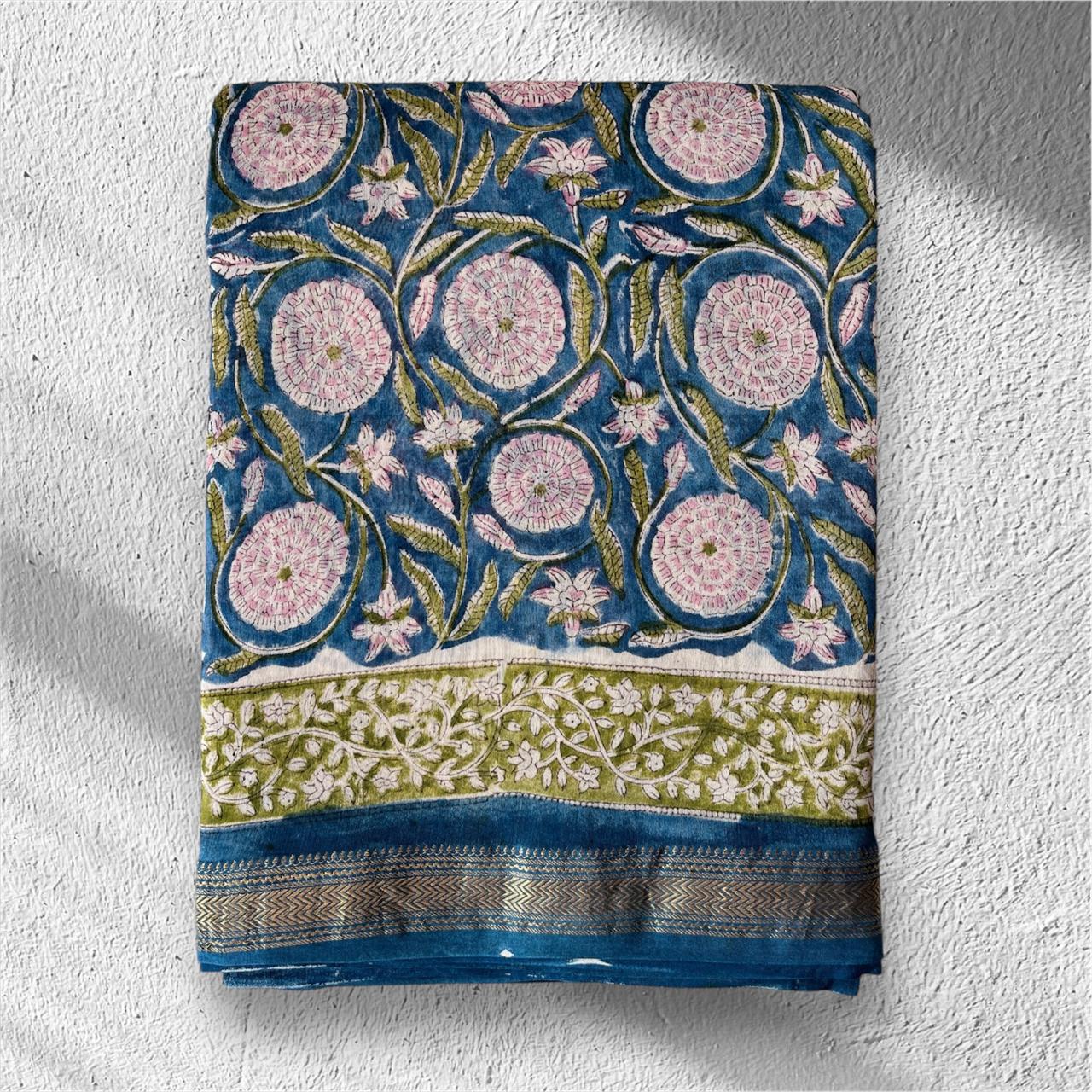 Hand Block Printed Maheshwari Saree
