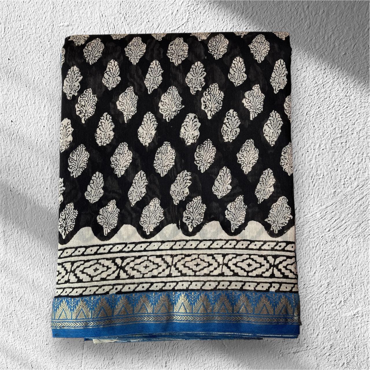 Hand Block Printed Maheshwari Saree