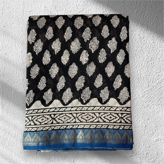 Hand Block Printed Maheshwari Saree