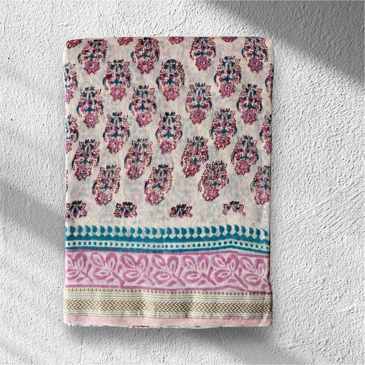 Hand Block Printed Maheshwari Saree