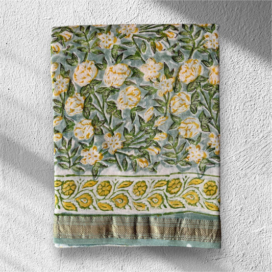 Hand Block Printed Maheshwari Saree