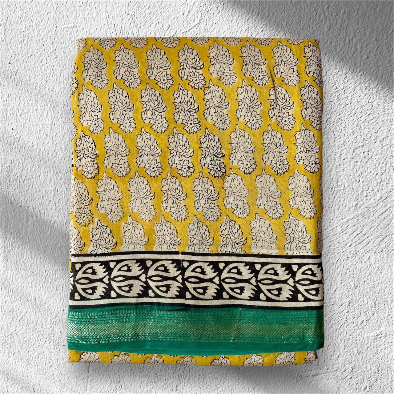 Hand Block Printed Maheshwari Saree
