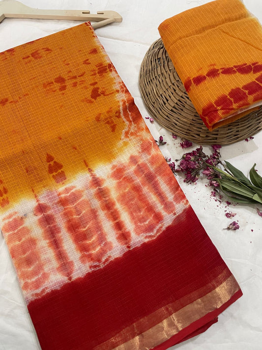 Hand block printed cotton linen saree
