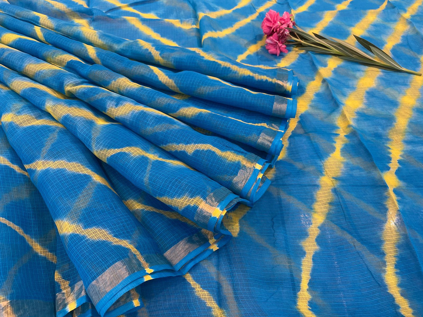 Hand block printed cotton linen saree