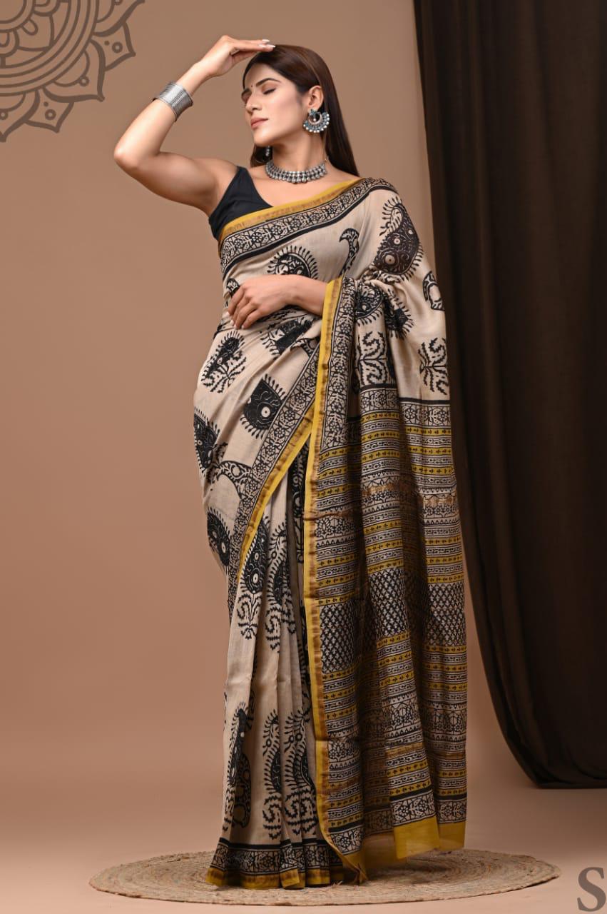 HAND BLOCK CHANDERI SILK SAREE