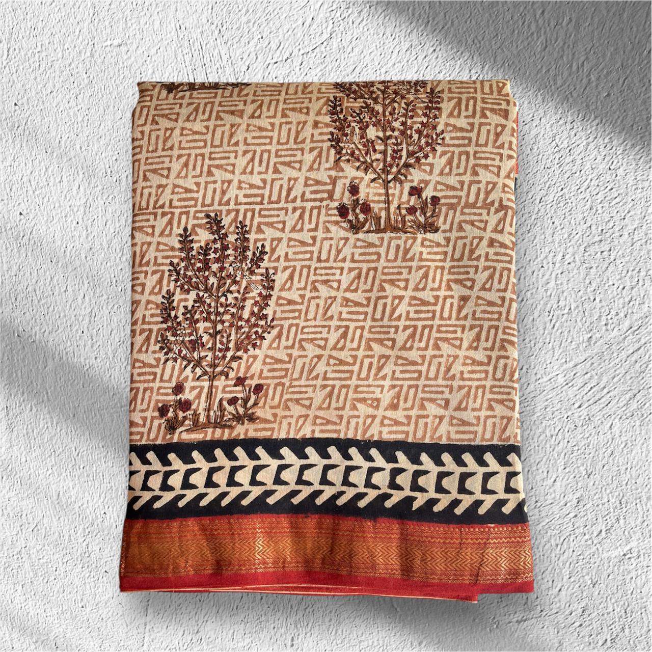 PURE HAND BLOCK PRINTED MAHESHWARI SAREE